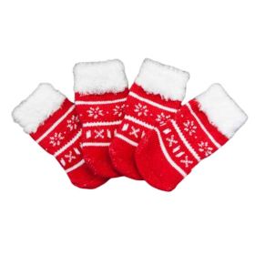 4 Pcs Dog Knitted Pet Socks Cartoon Cute Red Christmas Puppy Cat Socks Dog Foot Covers Poodle Teddy Socks