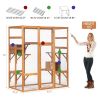 Outdoor Cat Enclosure, Large Wood Cat Cage with Sunlight Top Panel, Perches, Sleeping Boxes, Pet Playpen, Orange